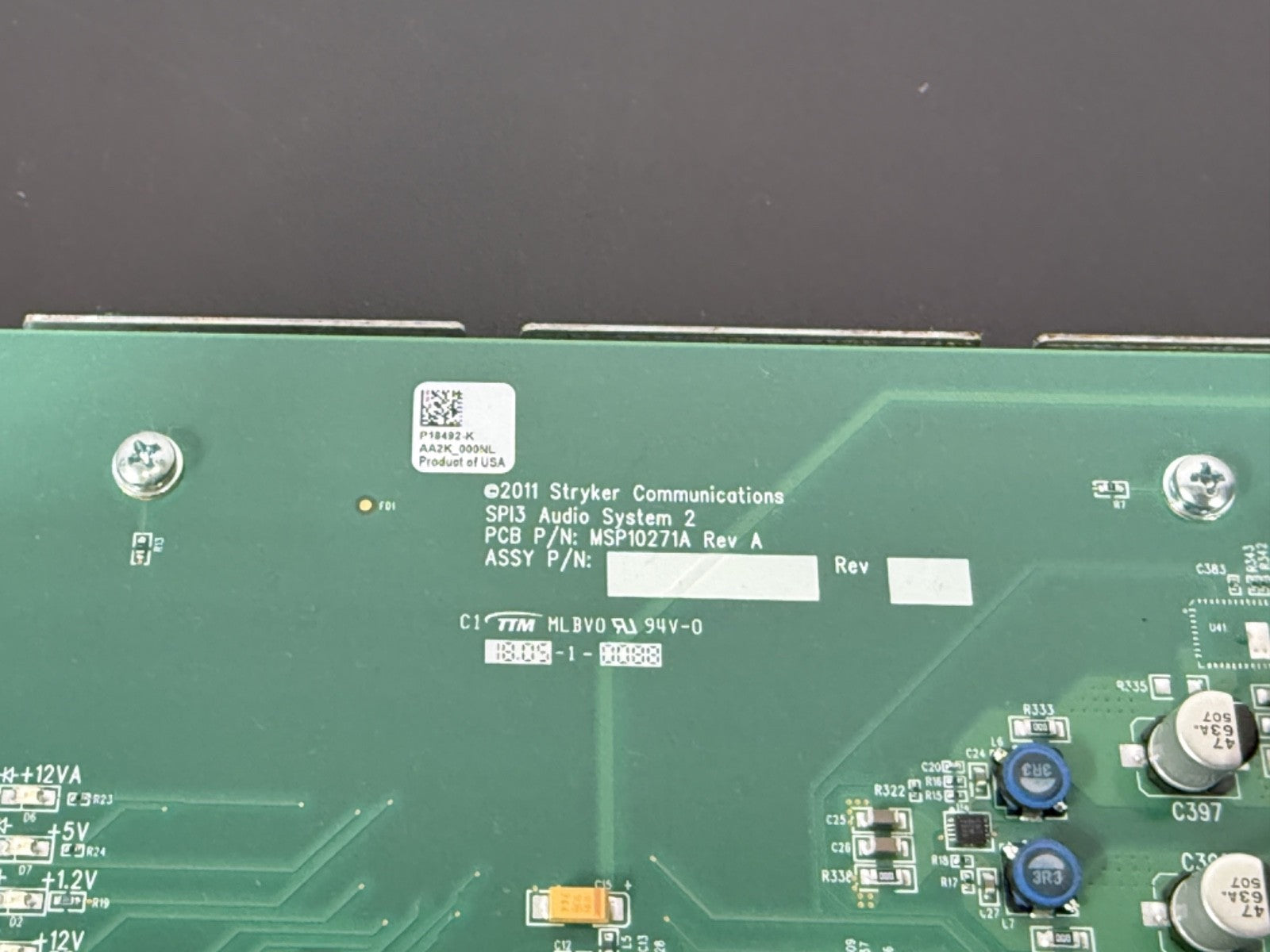 Stryker Communications SPIS Audio System 2 Audio Module MSP10271A Rev A3
