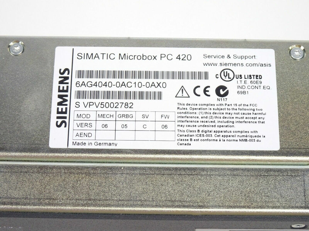 Siemens SIMATIC Microbox PC 420 6AG4040 0AC10 0AX03