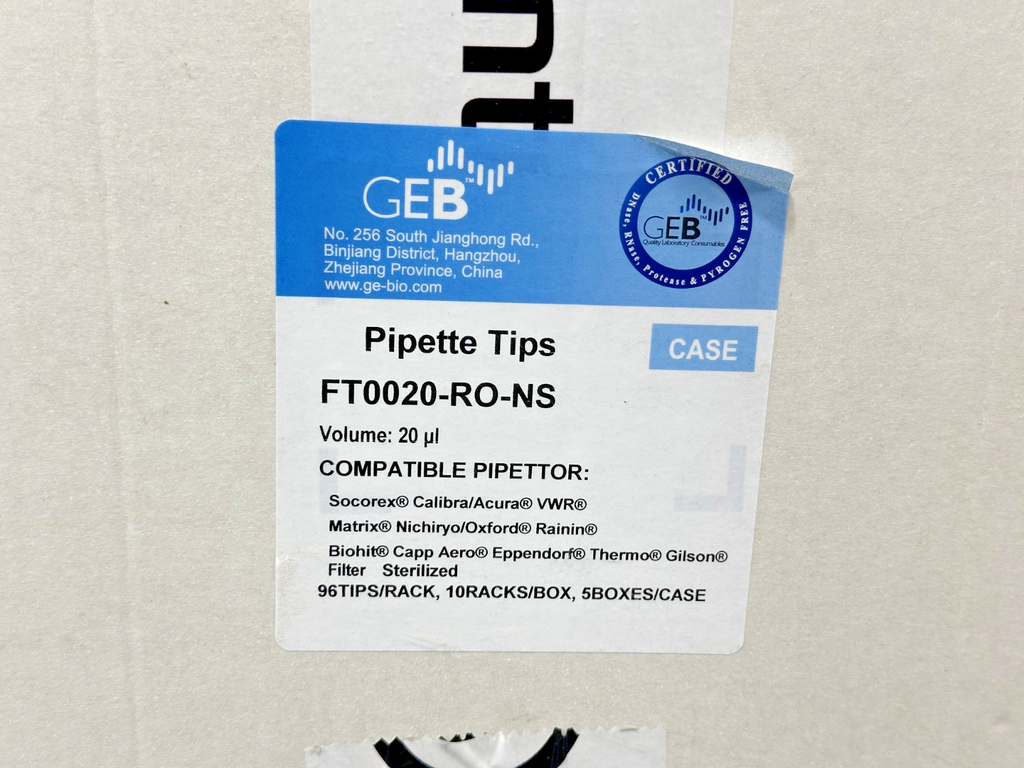 GEB FT0020 RO NS 20µL Filtered Sterile Pipette Tips 4,800/Case New Open Box2