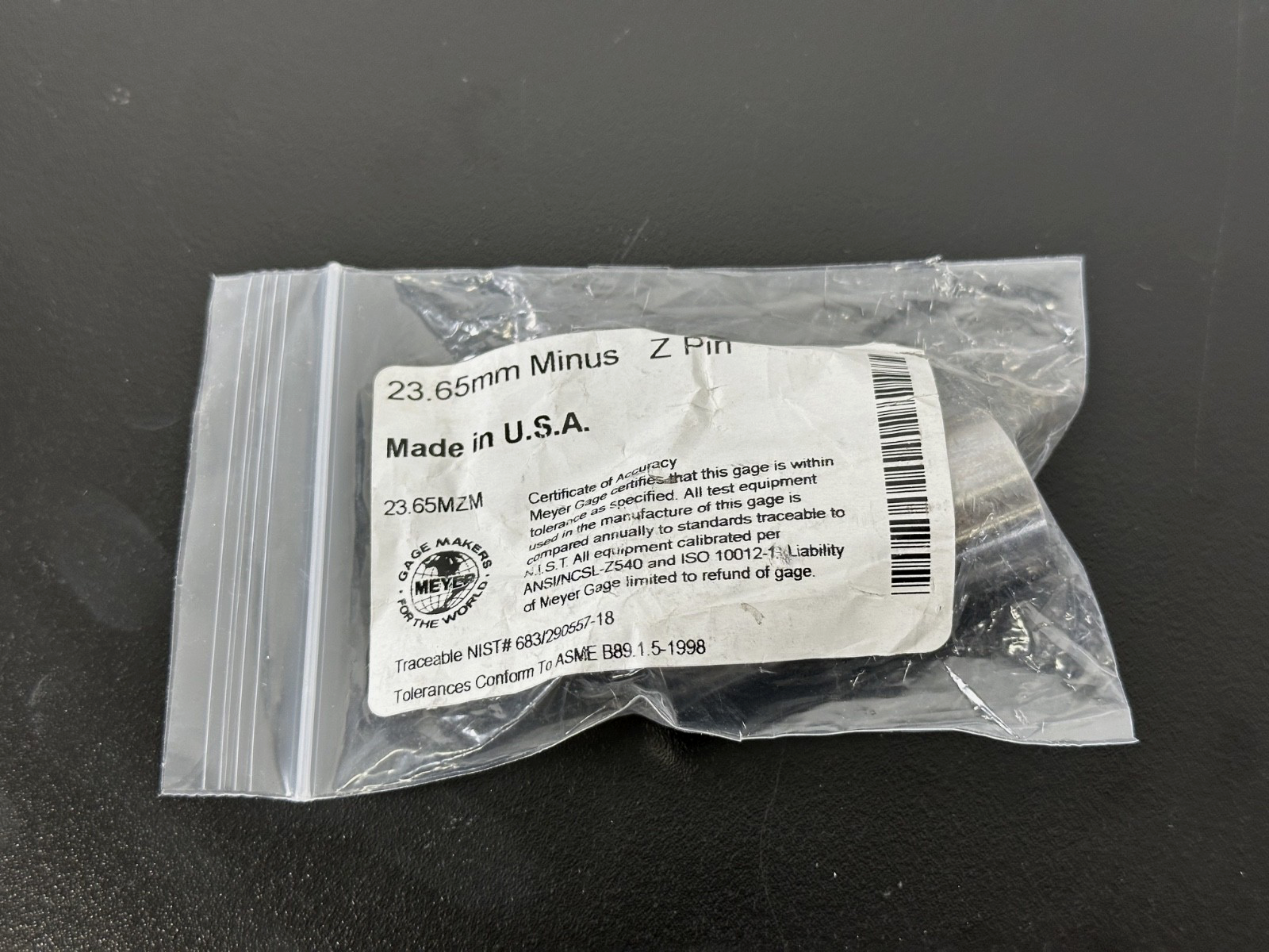 Meyer Gage 23.65MZM 23.65mm Minus Z Pin Gage Plug Gauge0