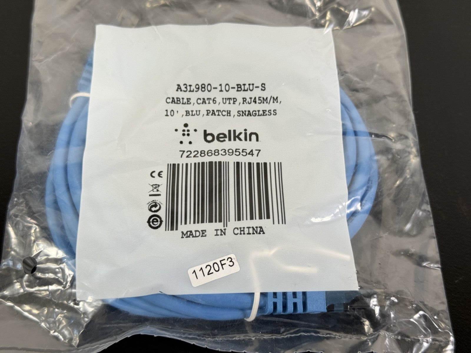 Belkin A3L980 10 BLU S Cat6 Ethernet Cable 10ft RJ45 Blue Snagless – New1