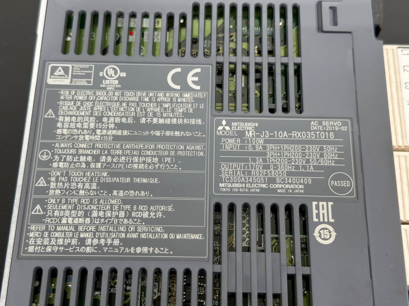 Mitsubishi Electric MR J3 10A RX035T016 AC Servo Drive 100W MR J3 Amplifier1