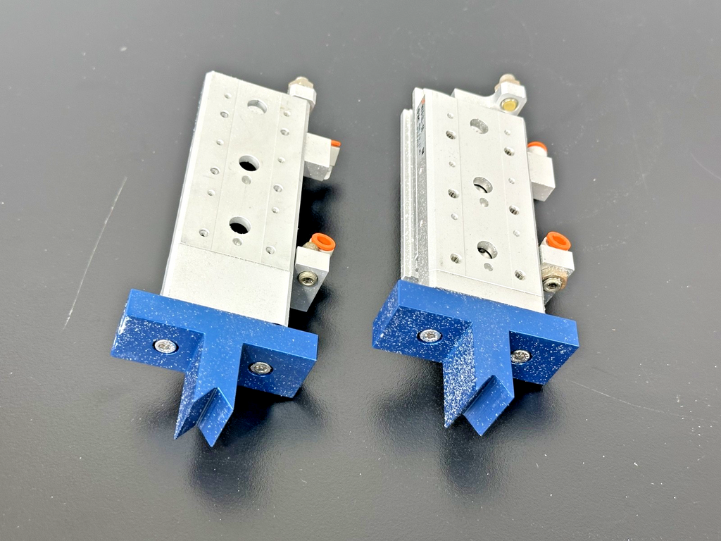 SMC MXS12L 50 Air Slide Table Pneumatic Cylinders Lot of 2 w/ Blue Brackets3