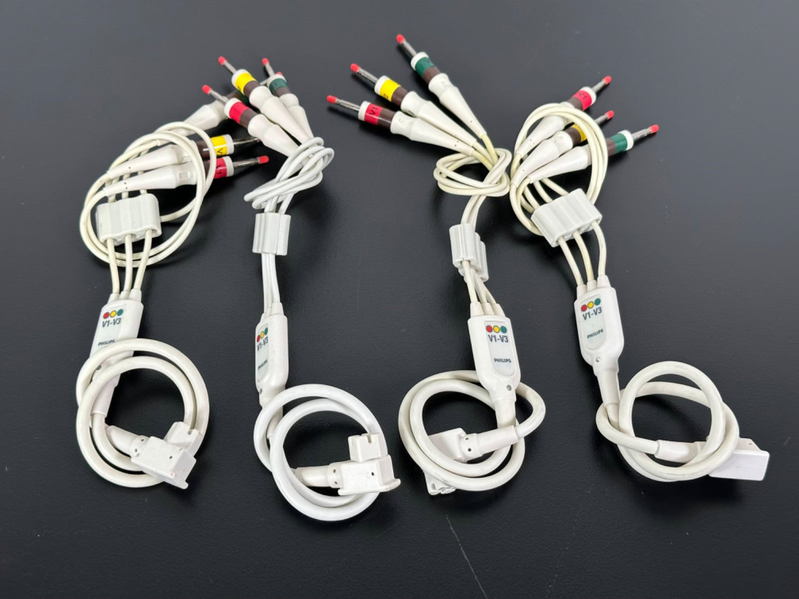 Lot of 4 Philips V1 V3 ECG Lead Cables Patient Monitor Leads0