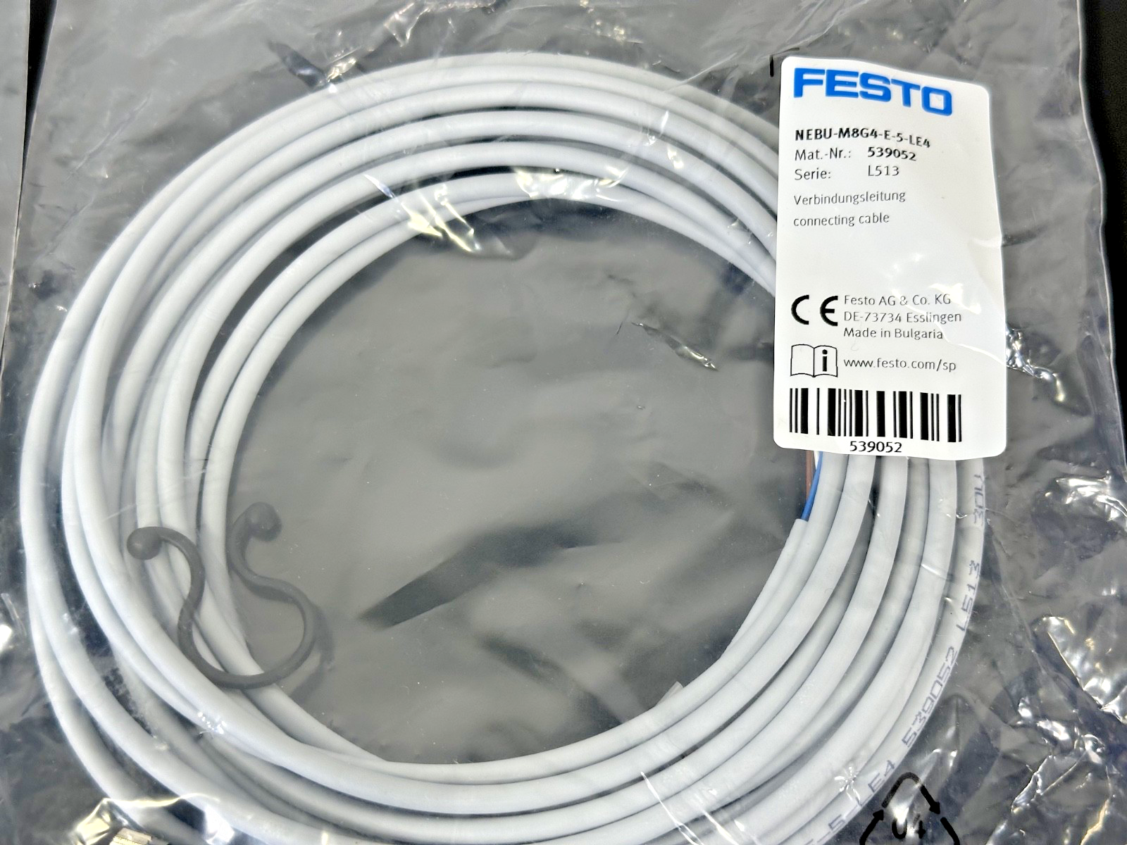 Lot of 3 Festo NEBU M8G4 E 5 LE4 Connecting Cable 539052 5M New3