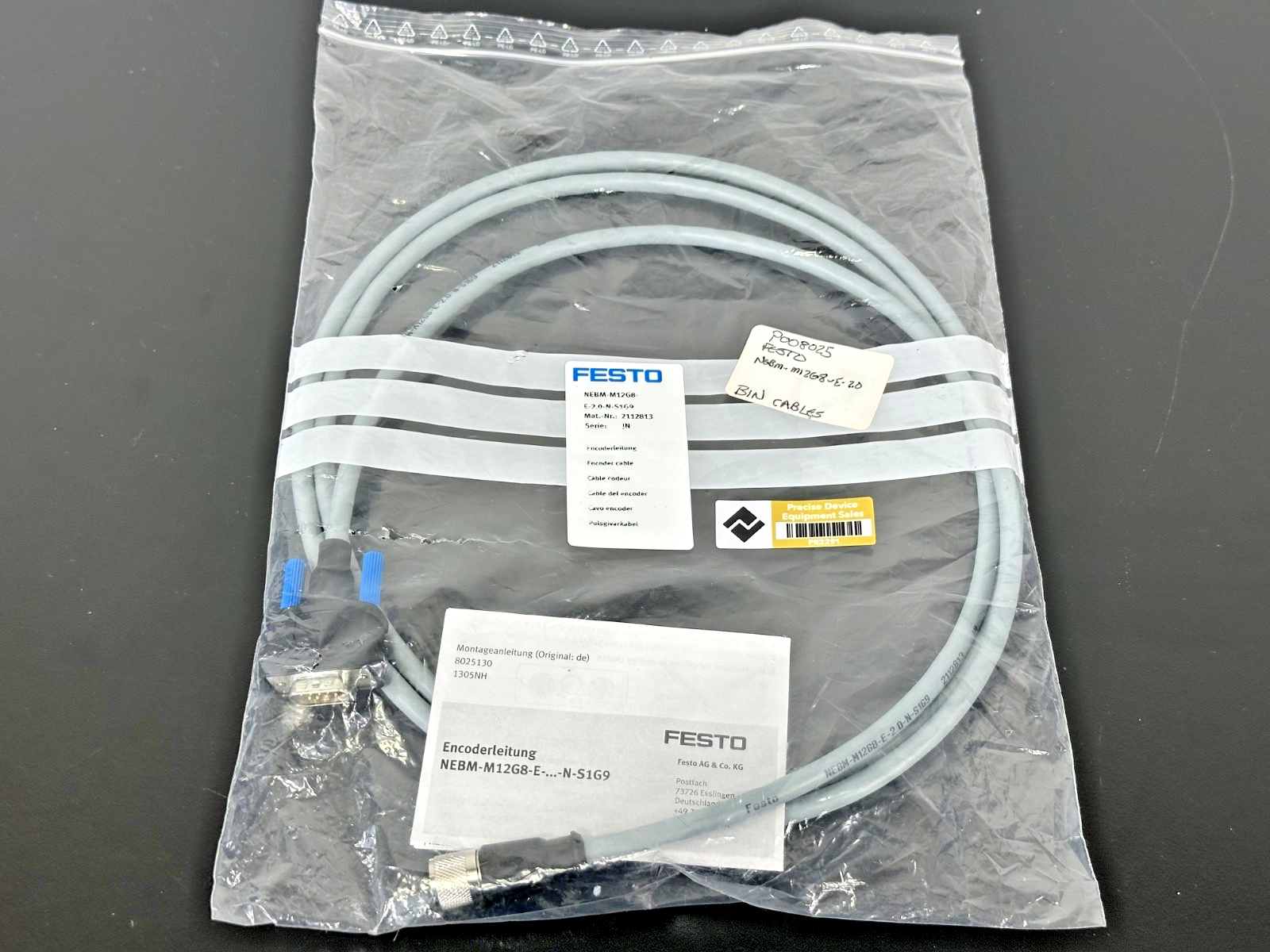 Festo NEBM M12G8 E 2.0 N S1G9 Encoder Cable 2M 2112813 New0