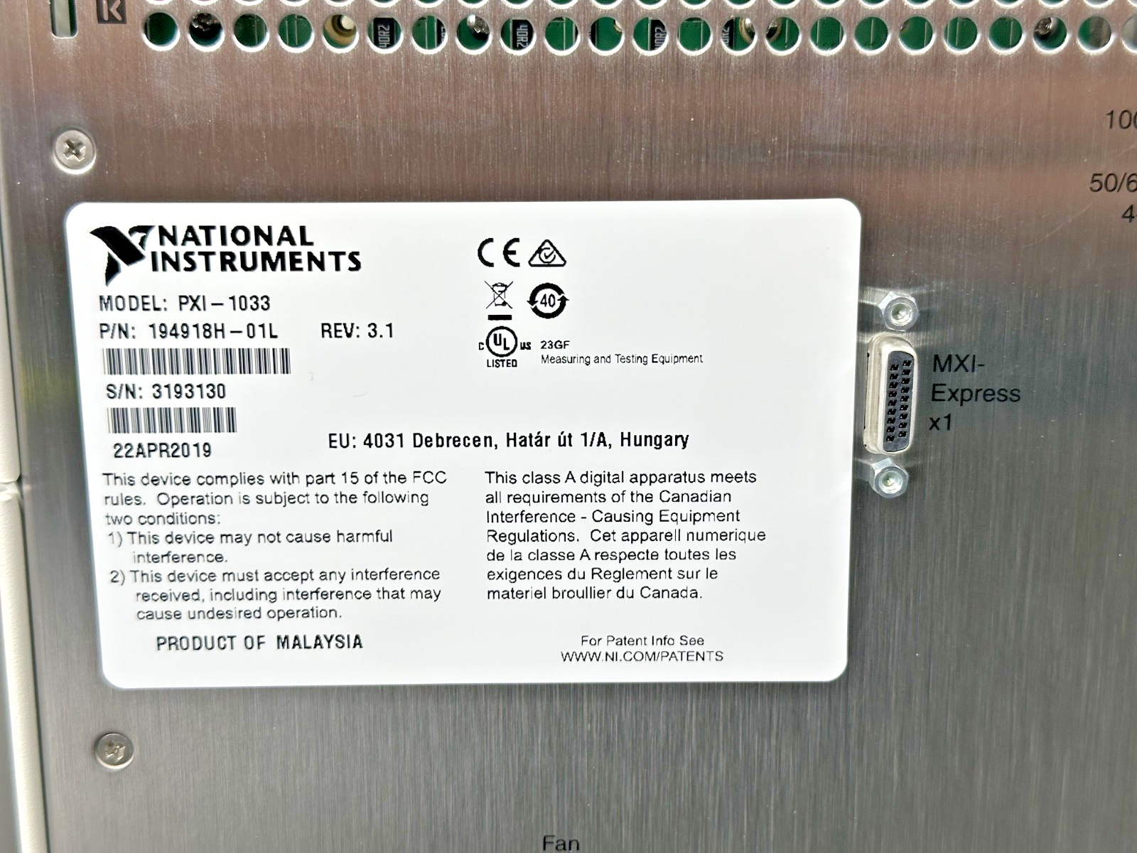 National Instruments NI PXI 1033 5 Slot Chassis MXI Express Powers On Working5