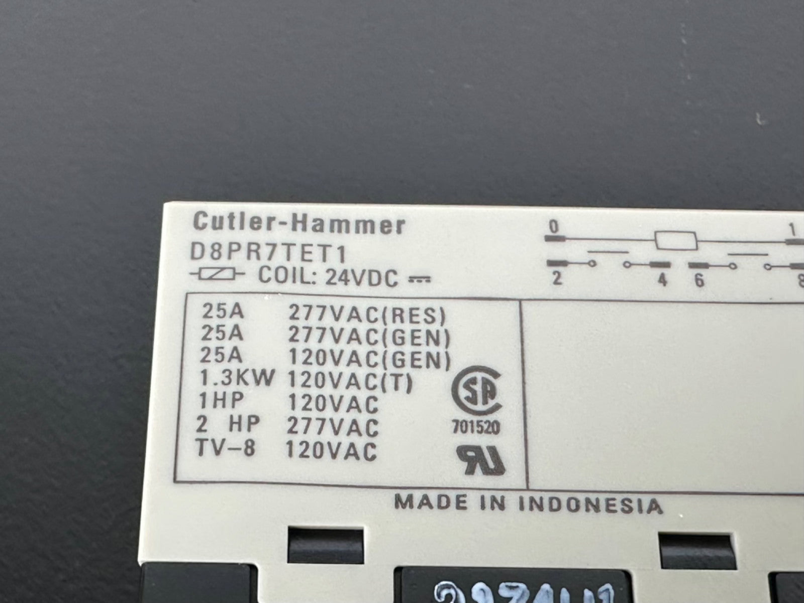 Cutler Hammer D8PR7TET1 Relay 24VDC Coil 25A 277VAC Industrial Control1