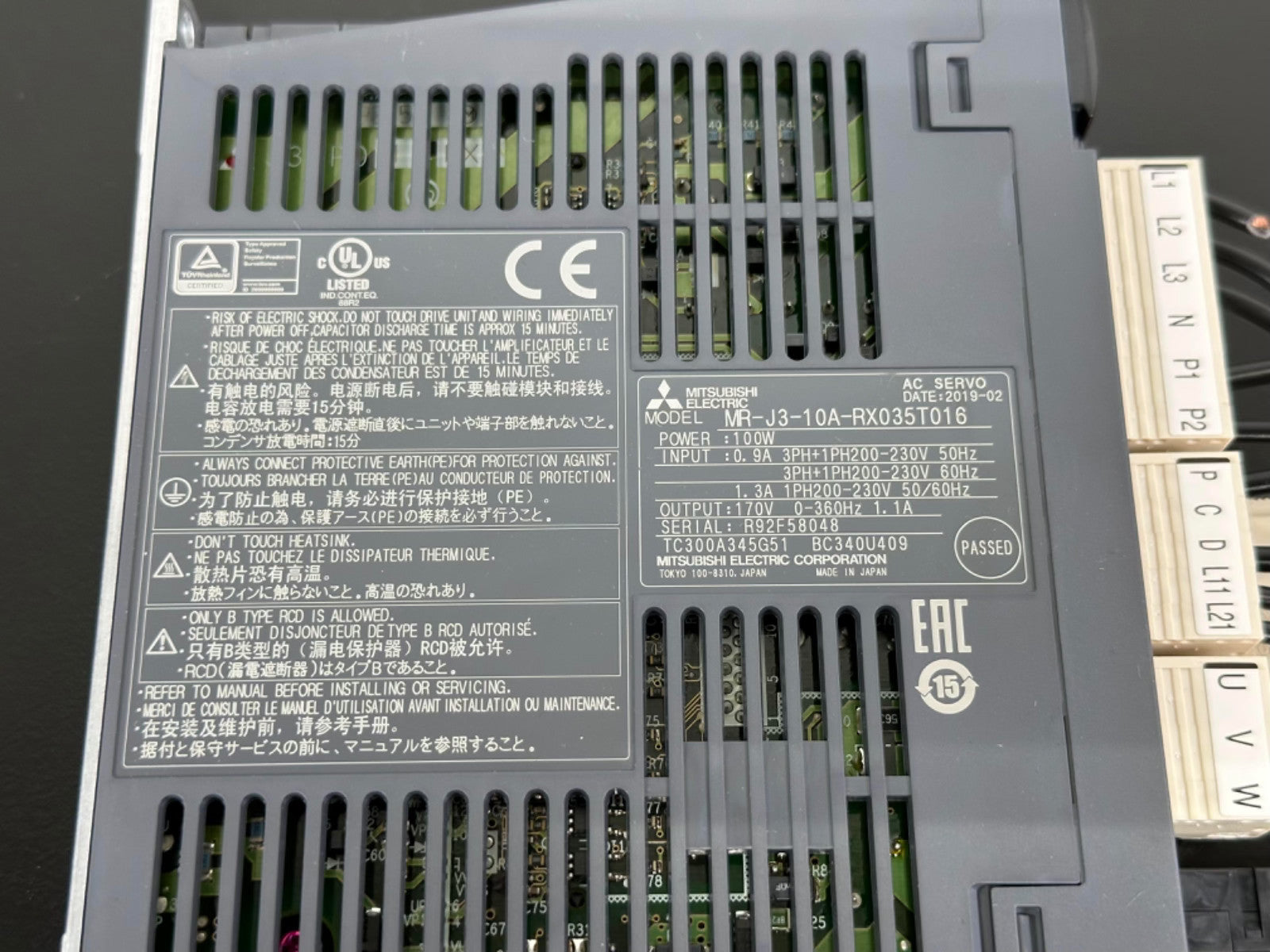 Mitsubishi Electric MR J3 10A RX035T016 AC Servo Drive 100W MR J3 Amplifier1