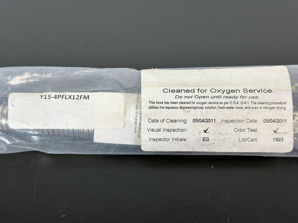 Stainless Steel Oxygen Service Flexible Hose Y15 4PFLX12FM Cleaned Sealed NOS1