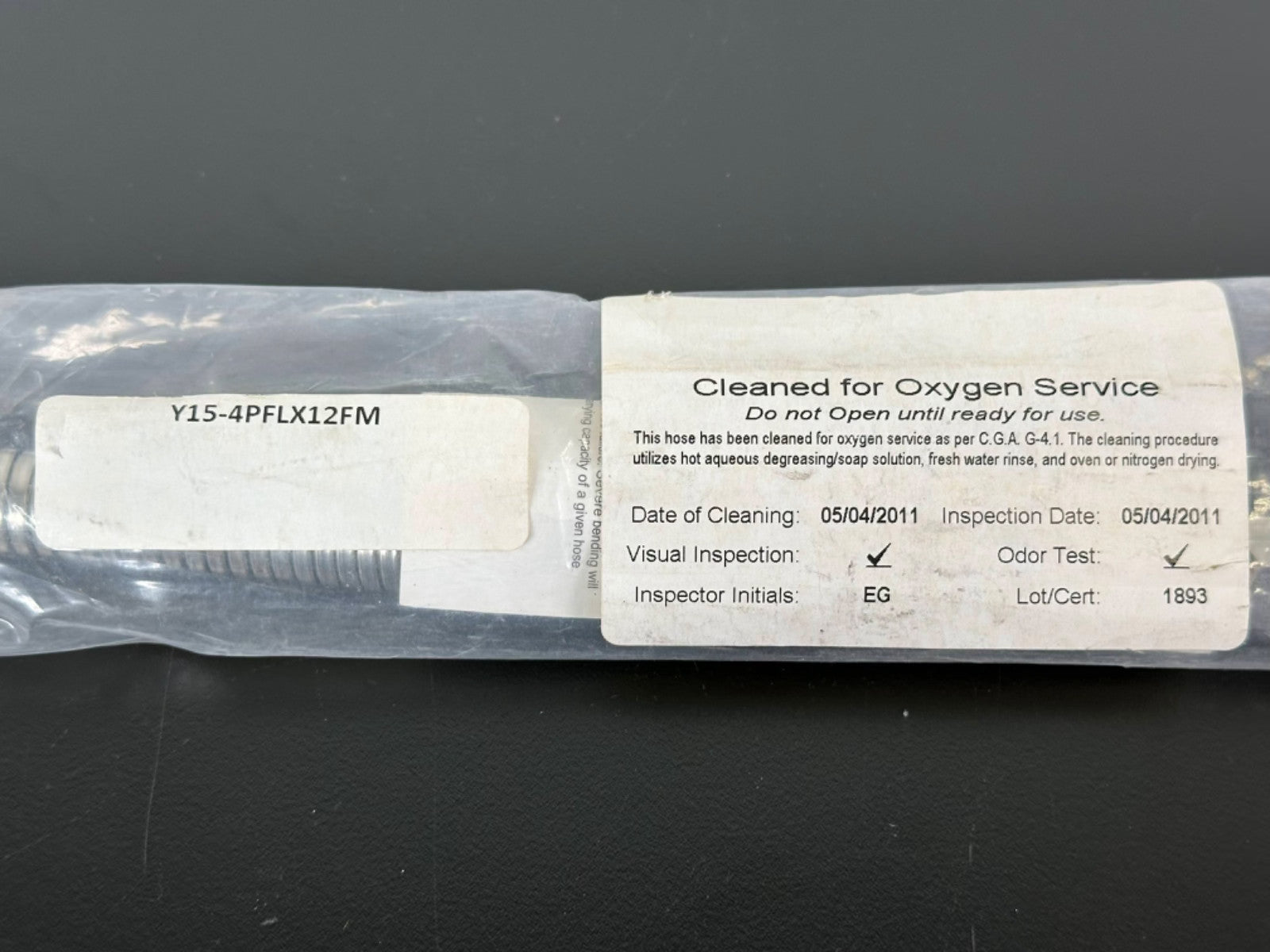 Stainless Steel Oxygen Service Flexible Hose Y15 4PFLX12FM Cleaned Sealed NOS1