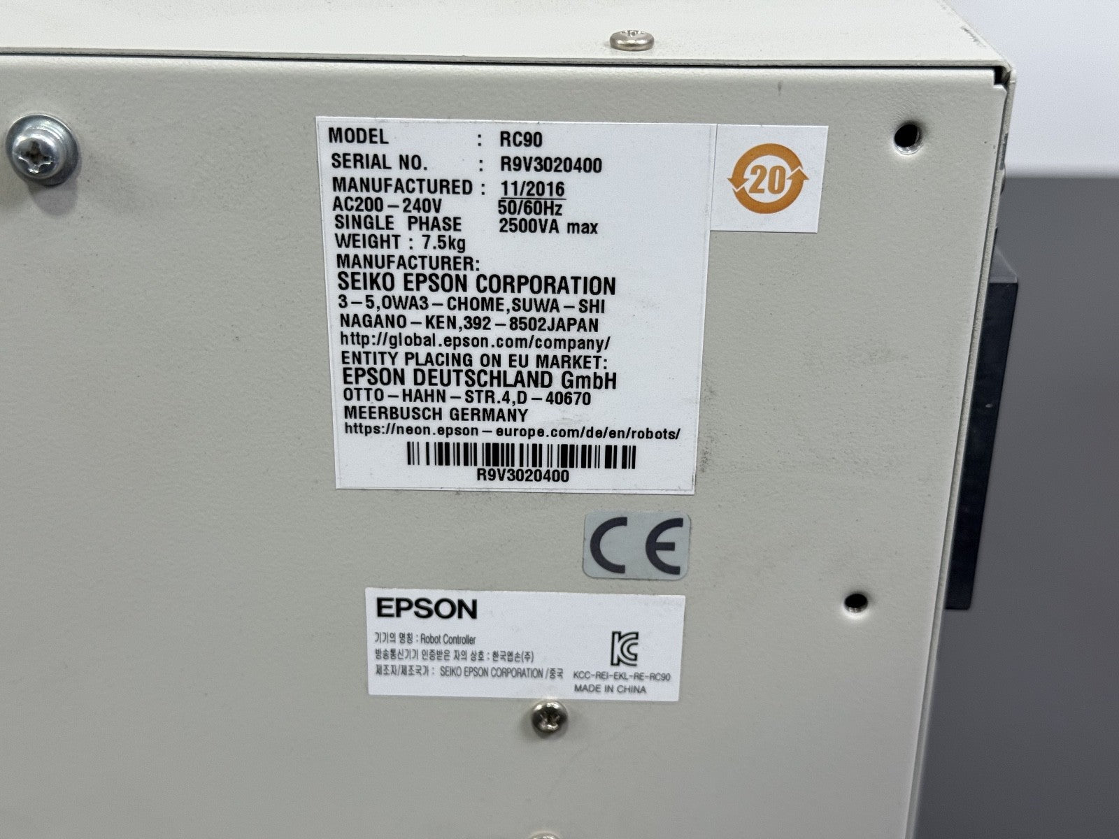 Seiko Epson LS3 401S 4 Axis SCARA Robot w/ RC90 Controller 200–240VAC12