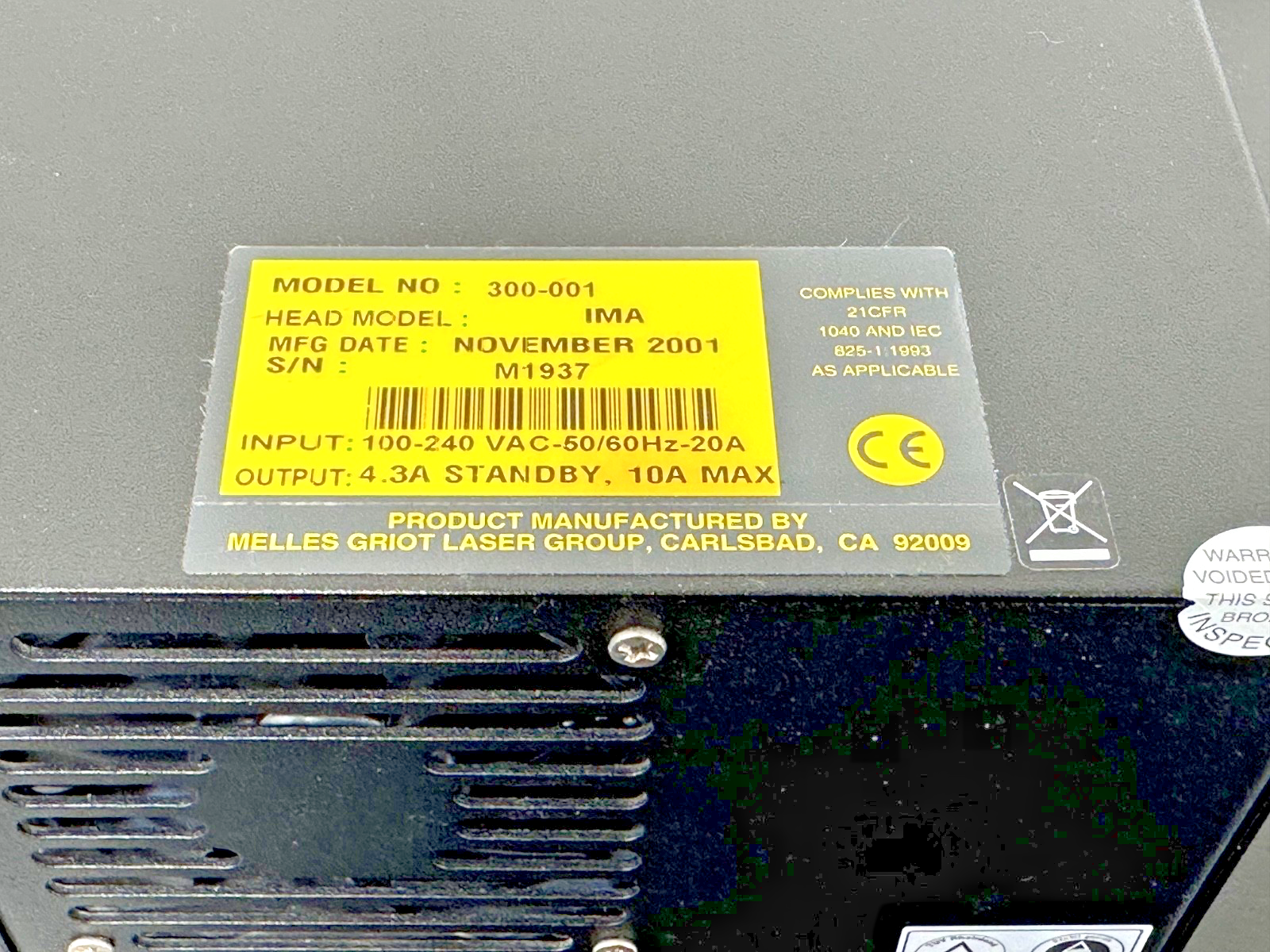 Melles Griot 300 001 IMA Laser Power Supply Controller w/ Power Cord5