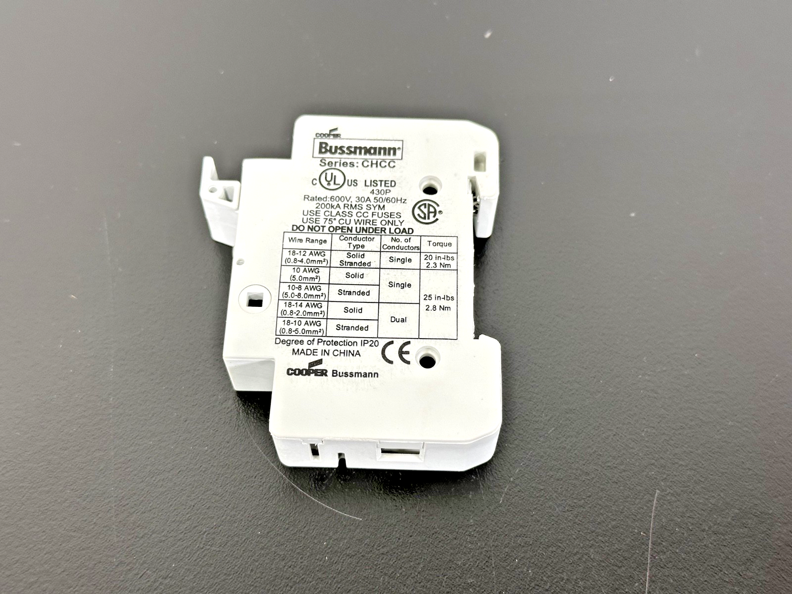 Cooper Bussmann CHCC Series Class CC DIN Rail Fuse Holder 600V0