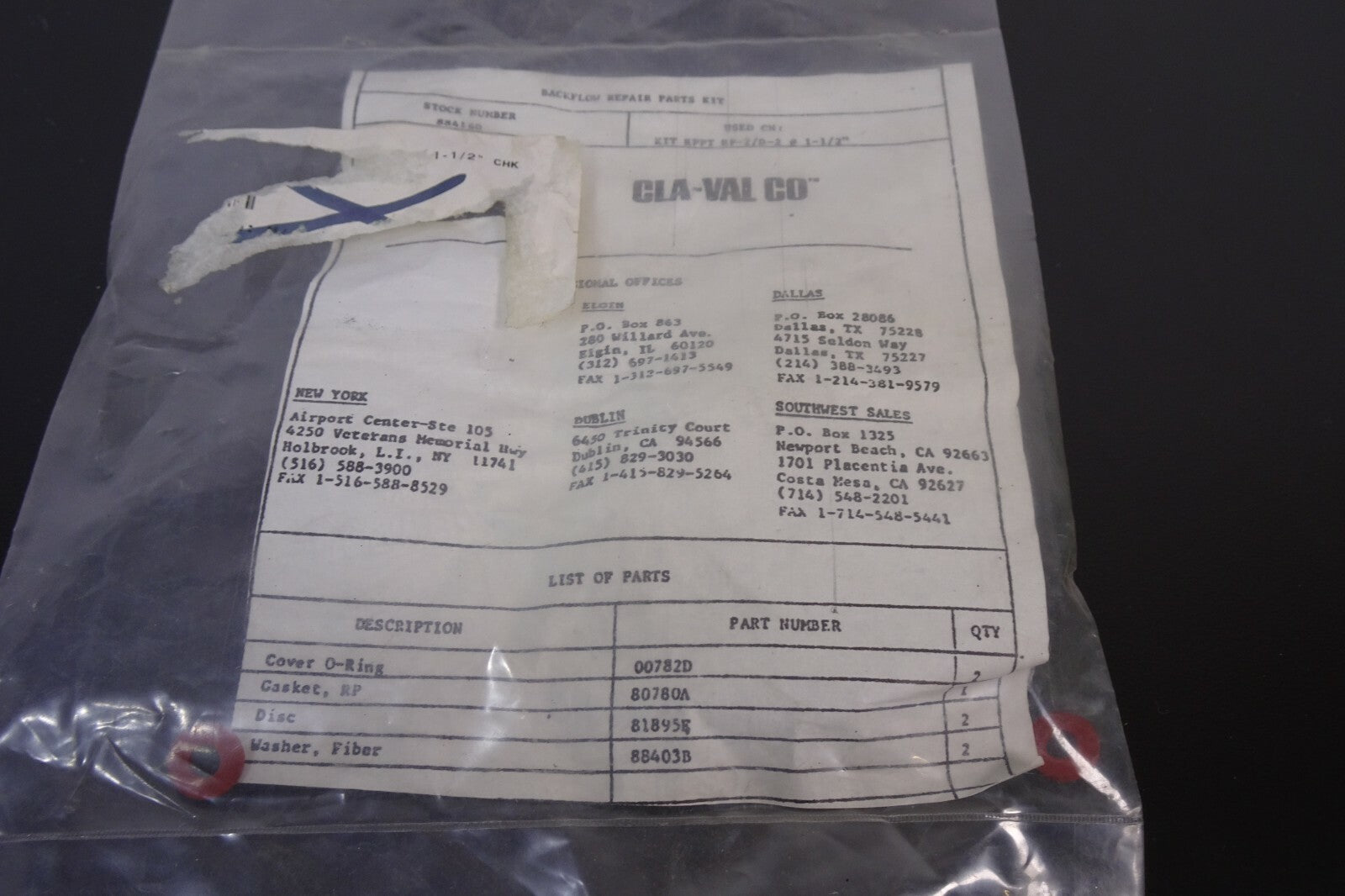 Cla Val Co Backflow Repair Parts Kit 88416D1