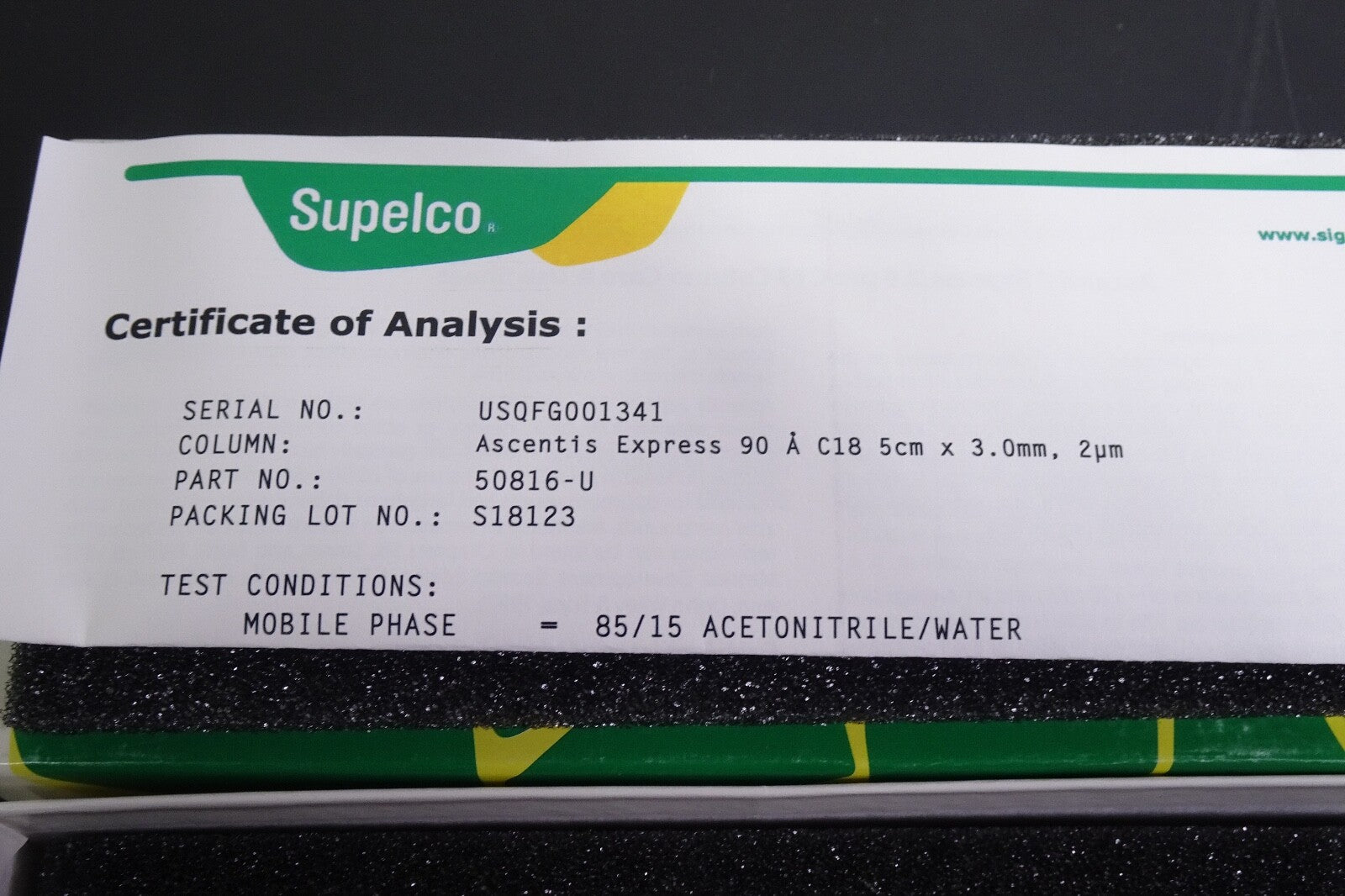 Supelco 50816 U Ascentis Express 90 À C18 HPLC Column 5cm x 3.0mm, 2 um2