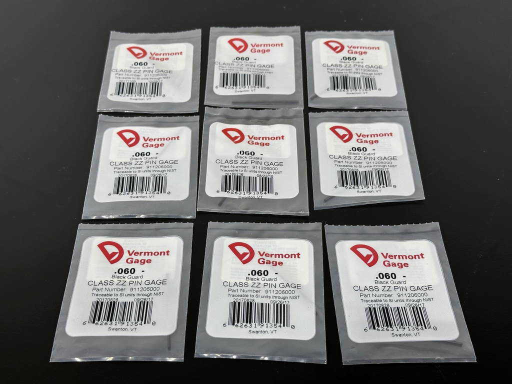 Vermont Gage .060" Class ZZ Pin Gage 911206000 Black Guard Lot of 9 New0
