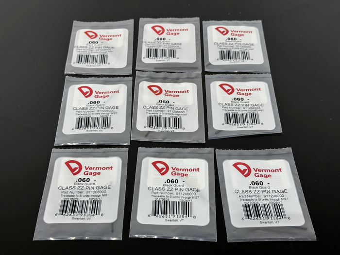 Vermont Gage .060" Class ZZ Pin Gage 911206000 Black Guard Lot of 9 New