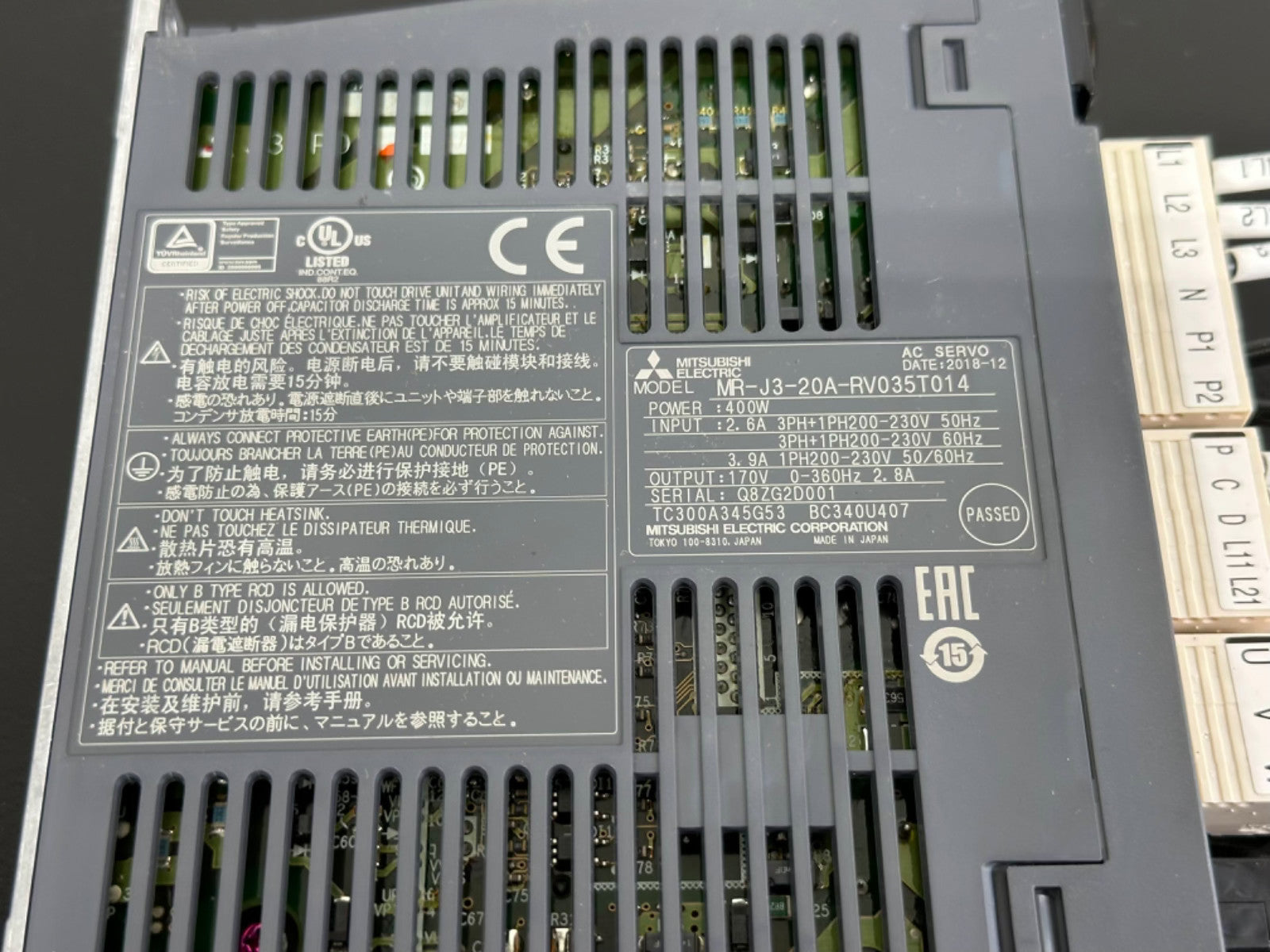 Mitsubishi Electric MR J3 20A RV035T014 AC Servo Drive 400W MR J3 Amplifier1