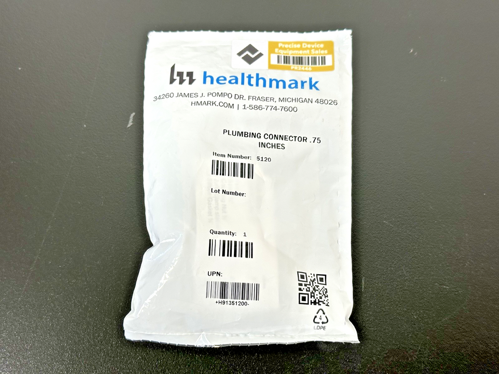 Healthmark 5120 Plumbing Connector 0.75" Sterilization Connector New0