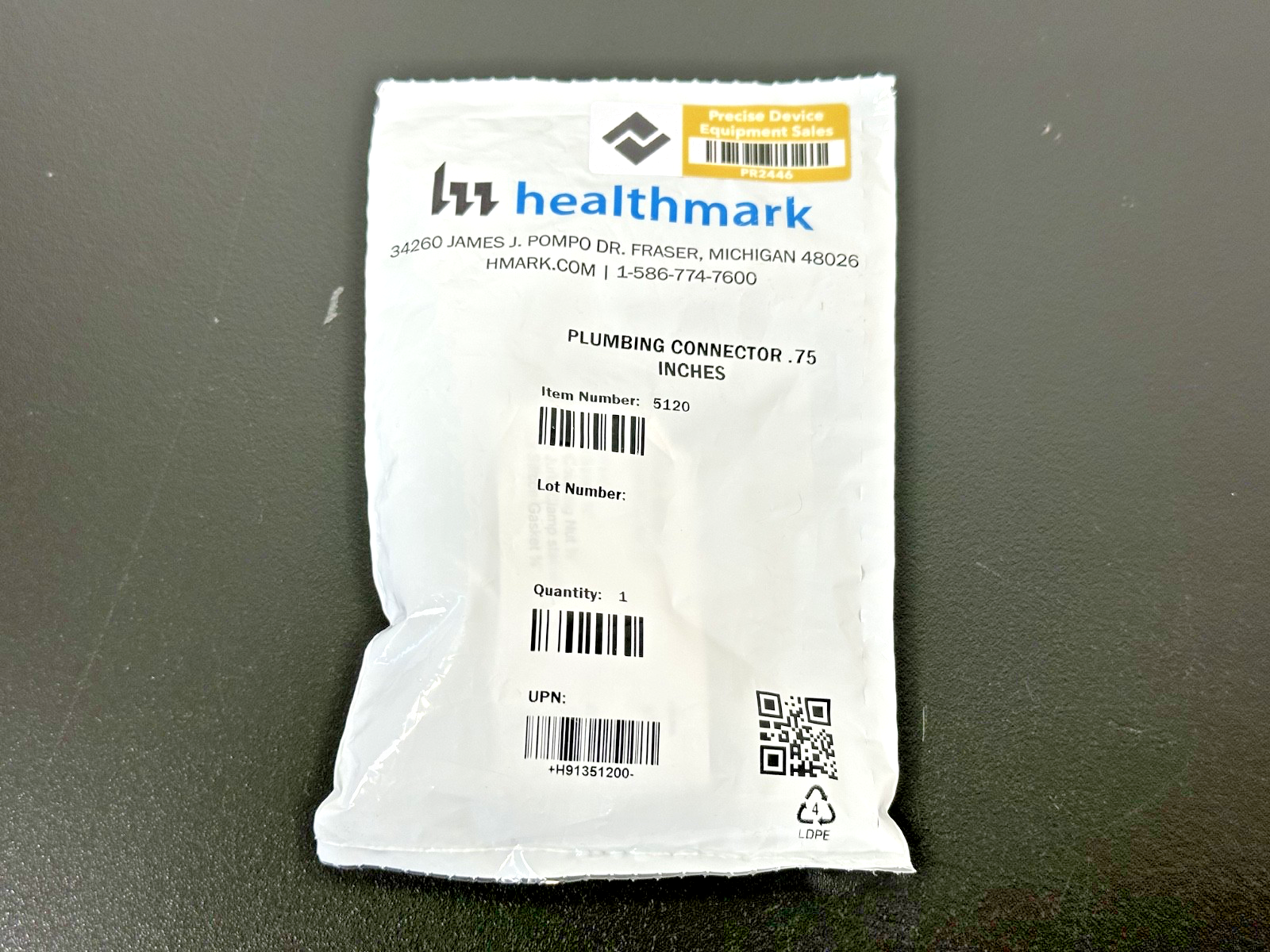 Healthmark 5120 Plumbing Connector 0.75" Sterilization Connector New0