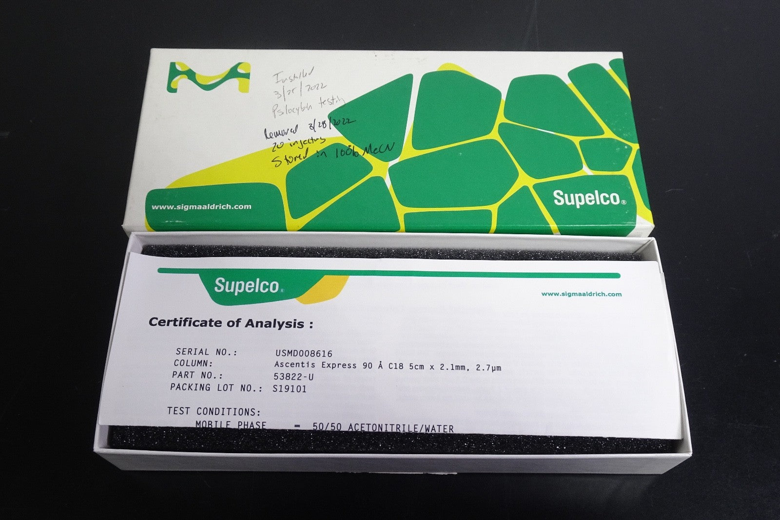 Supelco Ascentis Express 90Å C18 HPLC Column 5cm x 2.1mm 2.7µm 53822 U5