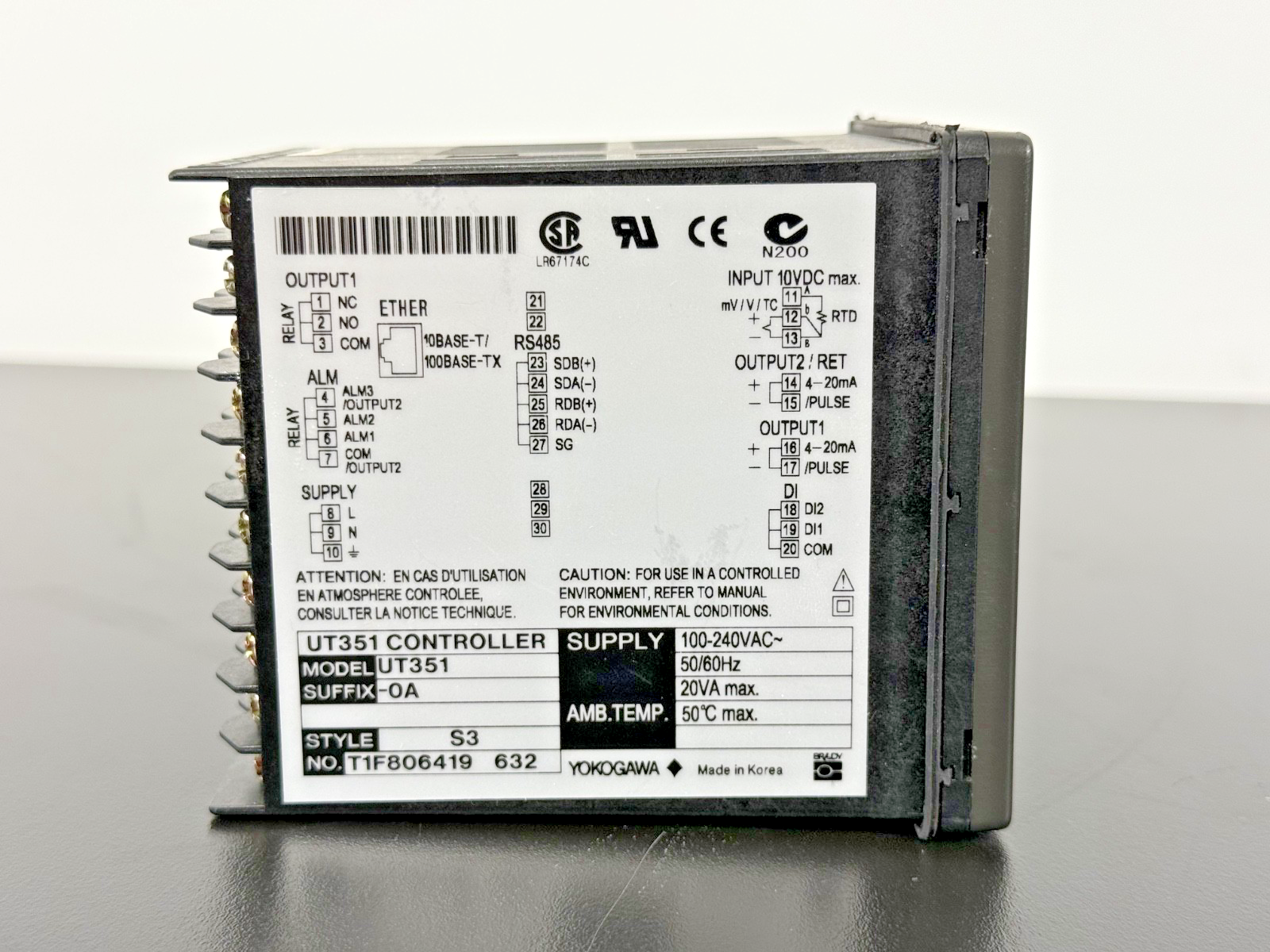 Yokogawa UT351 0A Digital Temperature Process Controller 100 240VAC Ethernet2
