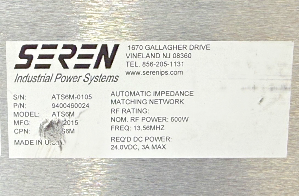 Seren ATS6M RF Match 9400460024 Industrial Power Systems RF Matching Network5