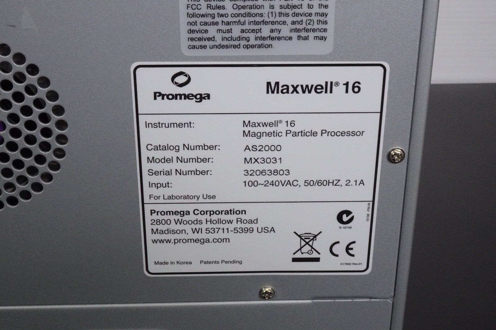Promega Maxwell 16 Magnetic Particle Processor MX303114