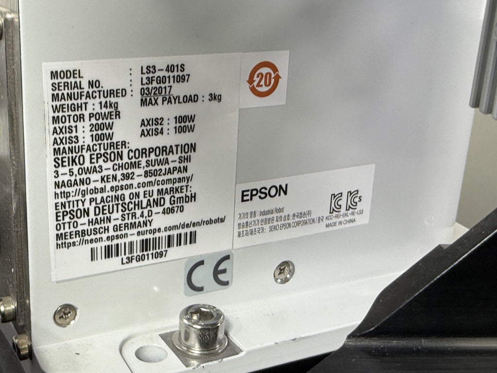 Seiko Epson LS3 401S 4 Axis SCARA Robot w/ RC90 Controller 200–240VAC13