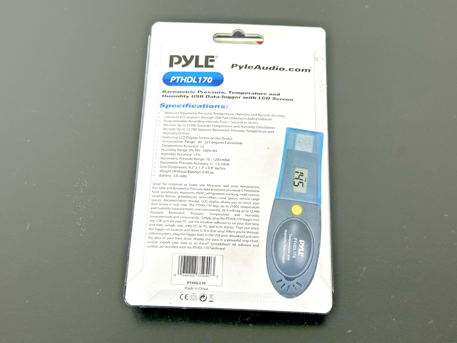 Pyle PTHDL170 USB Temperature Humidity Data Logger LCD New Unused1