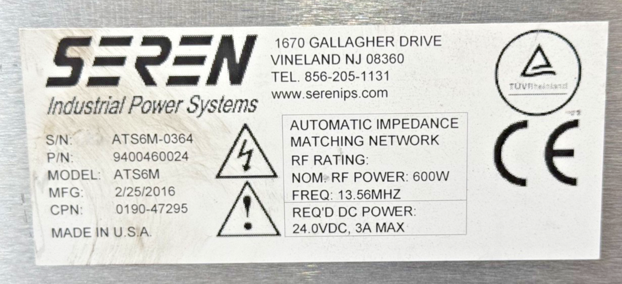Seren ATS6M RF Matching Network 9400460024 Industrial Power Systems PARTS5