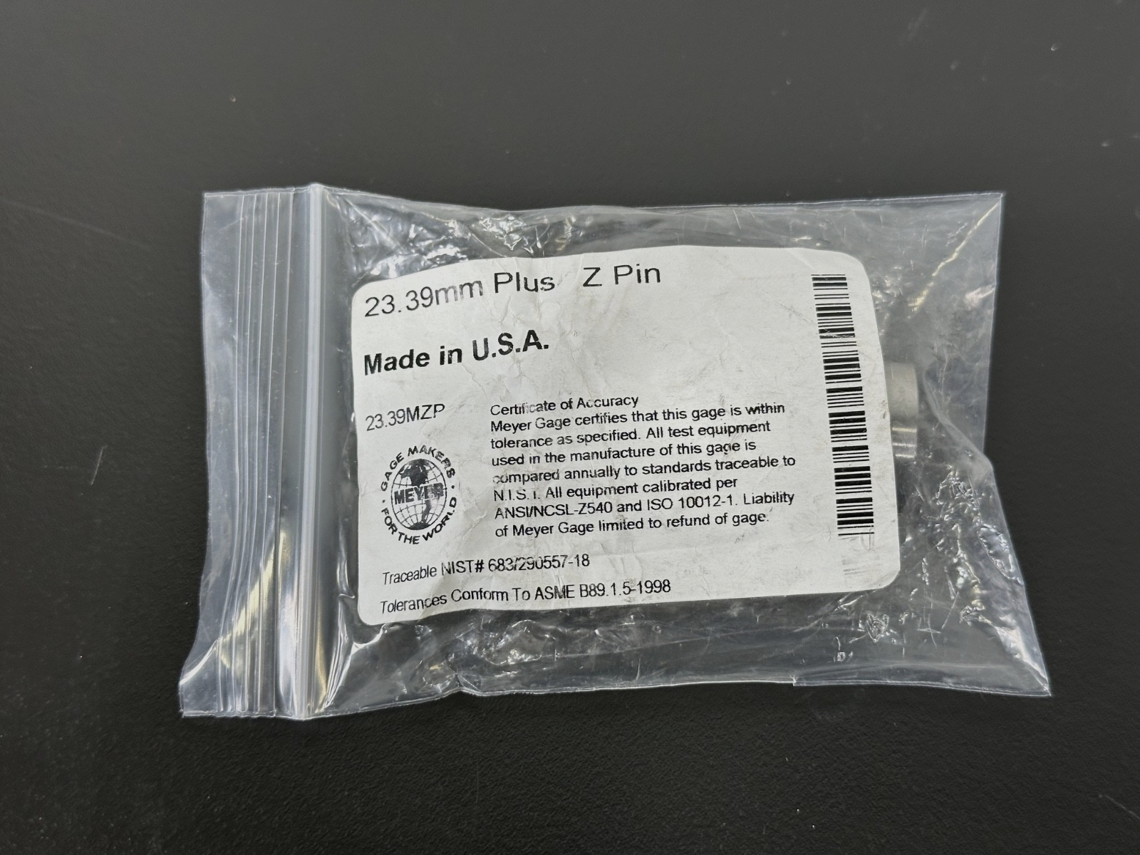 Meyer Gage 23.39MZP 23.39mm Plus Z Pin Gage Plug Gauge0