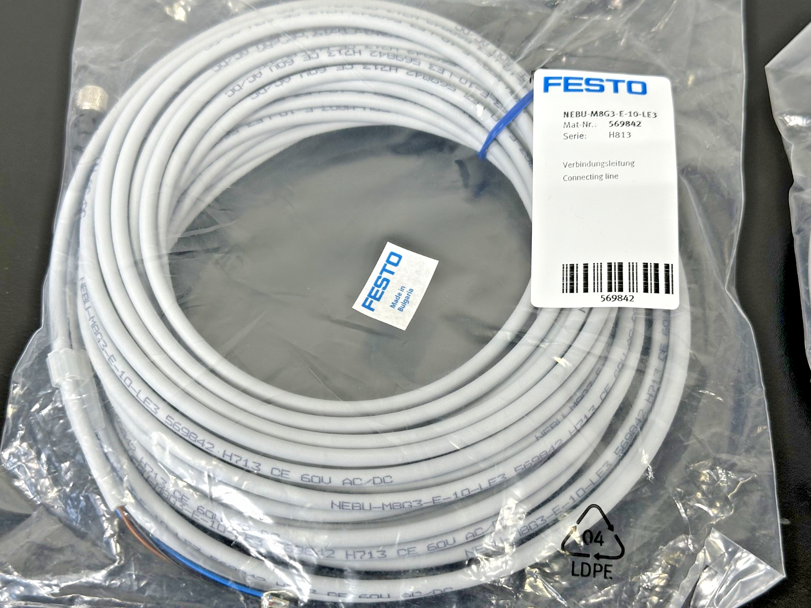 Lot of 2 Festo NEBU M8G3 E 10 LE3 569842 10M Connecting Cables New1