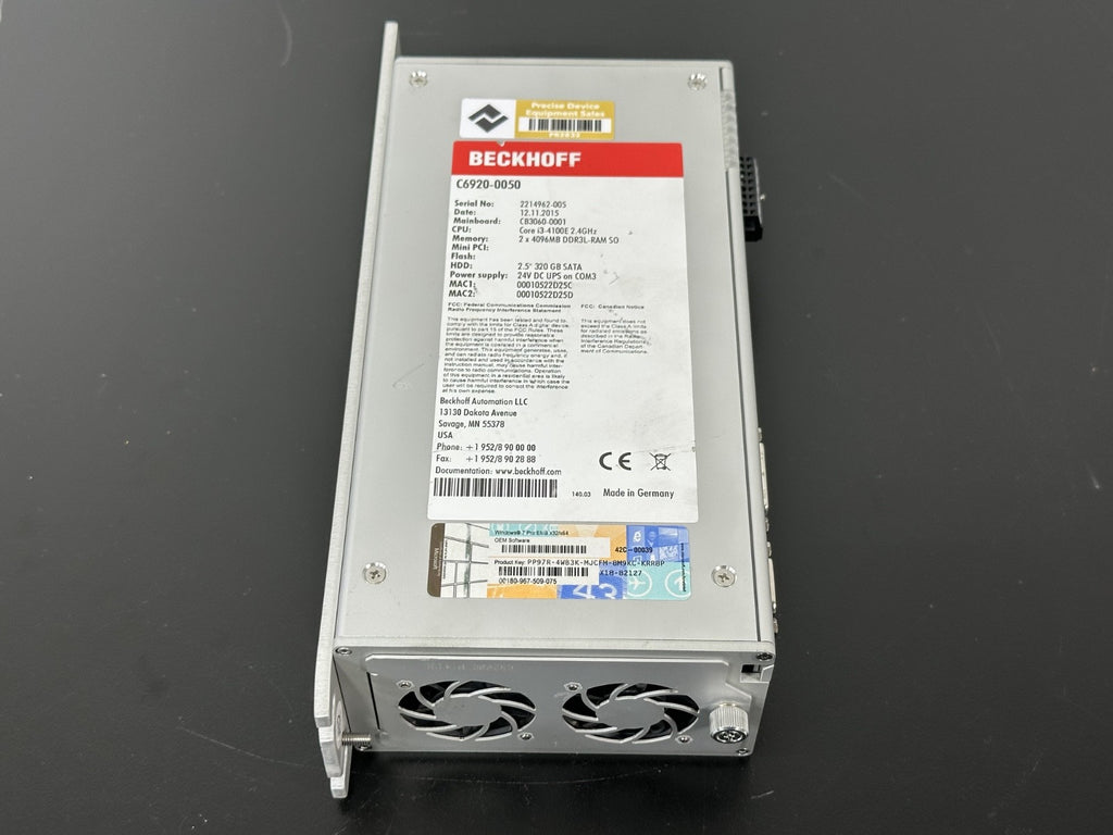 Beckhoff C6920 0050 Industrial PC i3 4100E 8GB RAM 320GB HDD 24VDC2