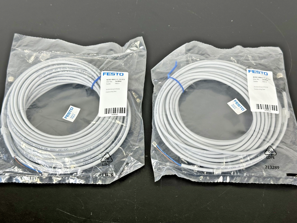 Lot of 2 Festo NEBU M8G3 E 10 LE3 569842 10M Connecting Cables New0