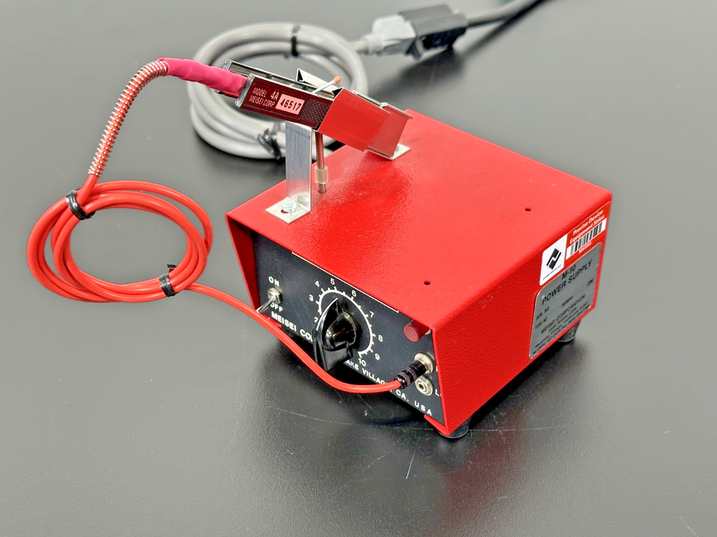 Meisei M 10 HOTweezers Power Supply with Model 4A Thermal Wire Stripper Working1