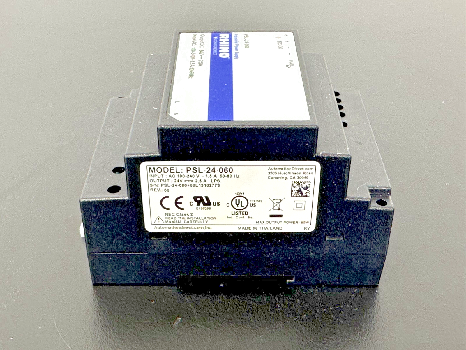 RHINO PSL 24 060 24VDC 2.5A DIN Rail Industrial Power Supply2