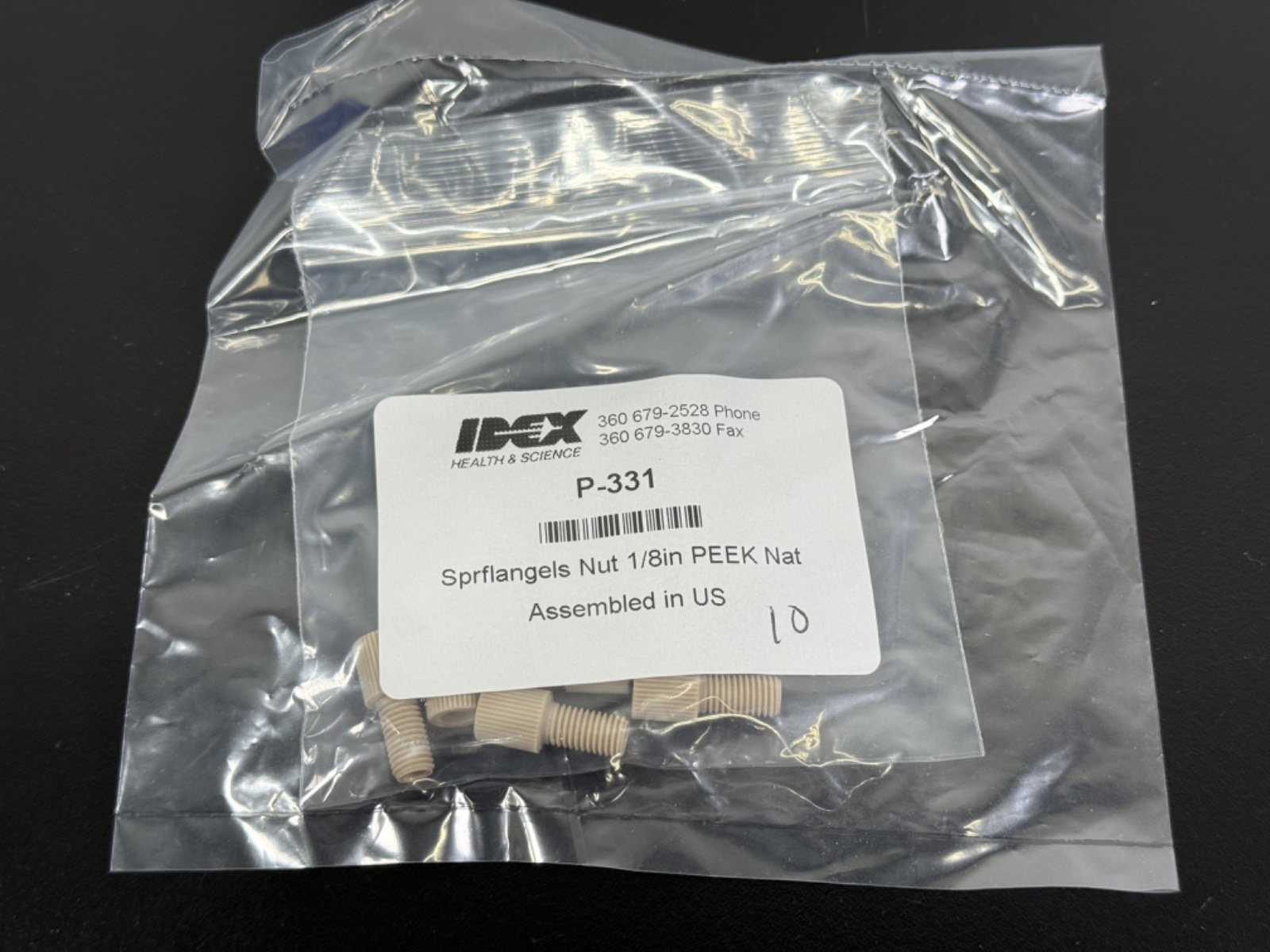 IDEXX Health & Science P 331 Superflangeless Nut 1/8" PEEK – Qty 100