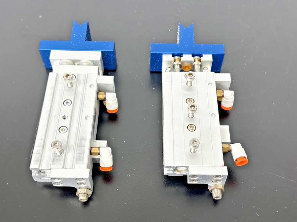 SMC MXS12L 50 Air Slide Table Pneumatic Cylinders Lot of 2 w/ Blue Brackets4