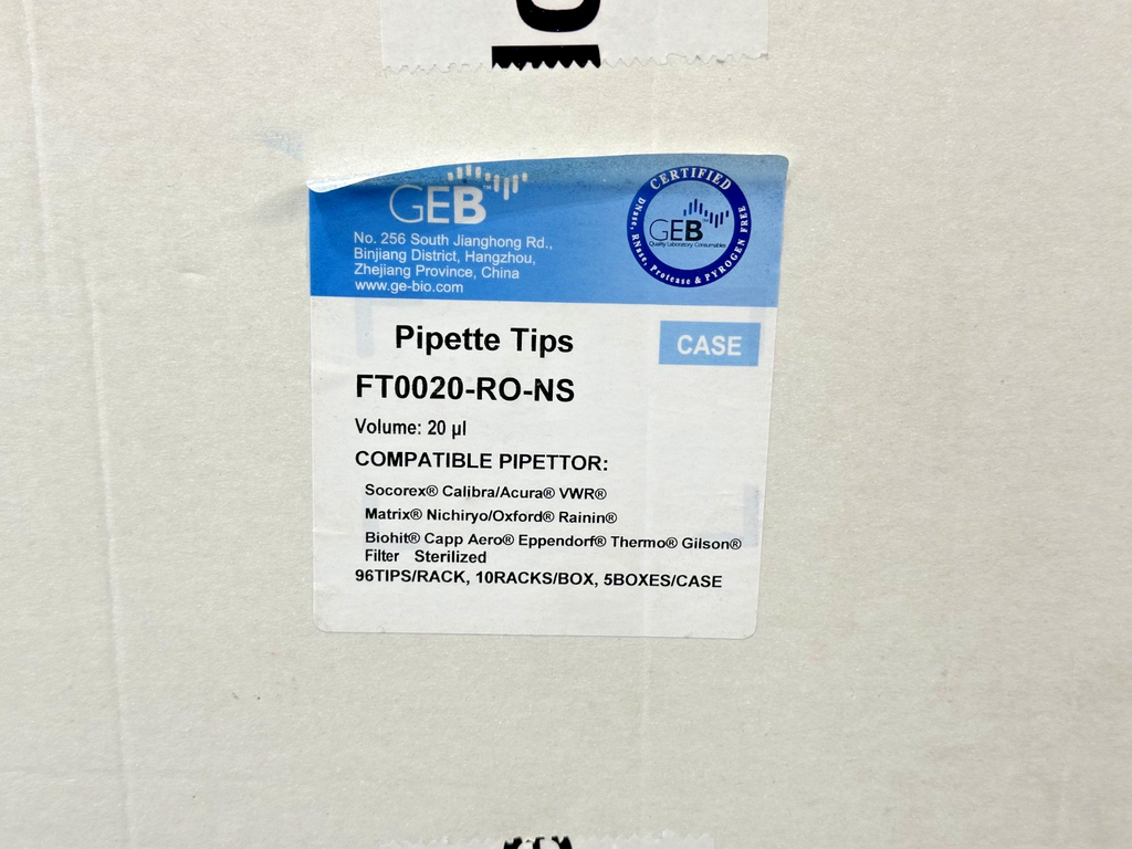 GEB FT0020 RO NS 20uL Sterile Filter Pipette Tips 4,800 Case New Unused2