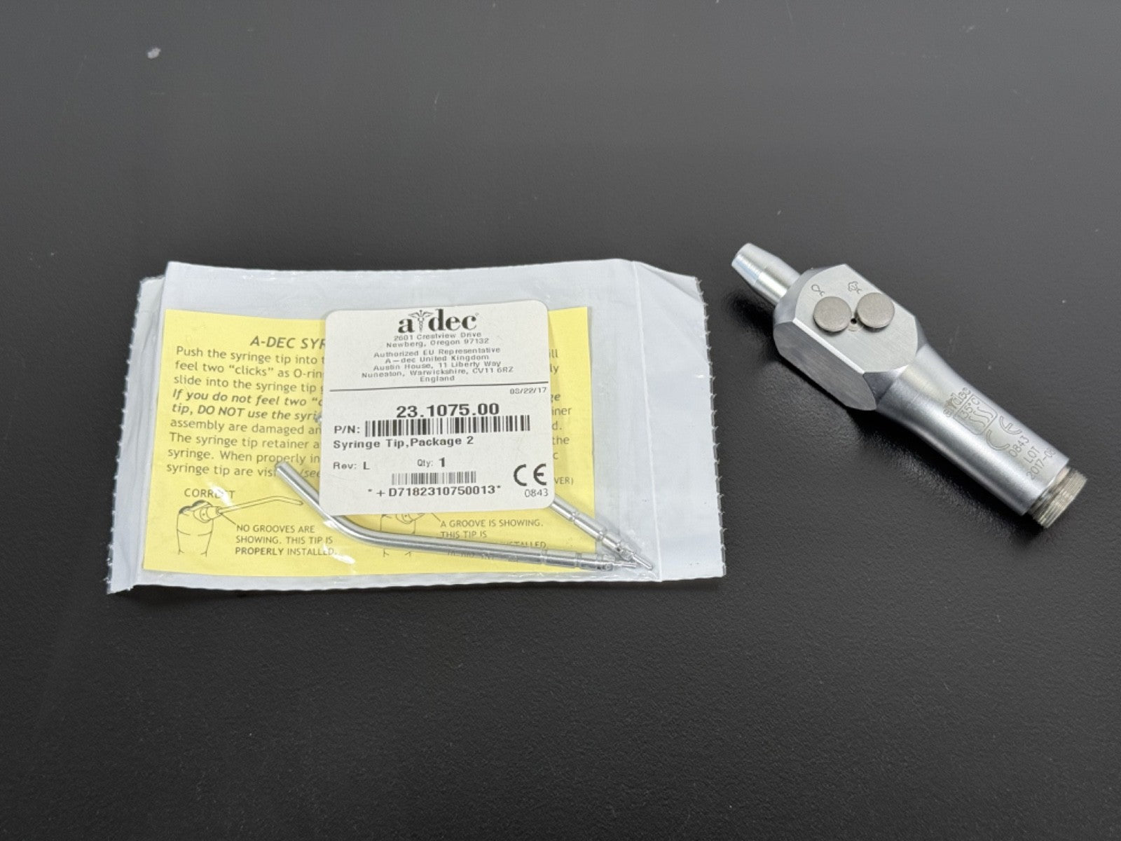 Aidec Dental Air Water Syringe 23.1075.00 Handpiece  135°C Metal0