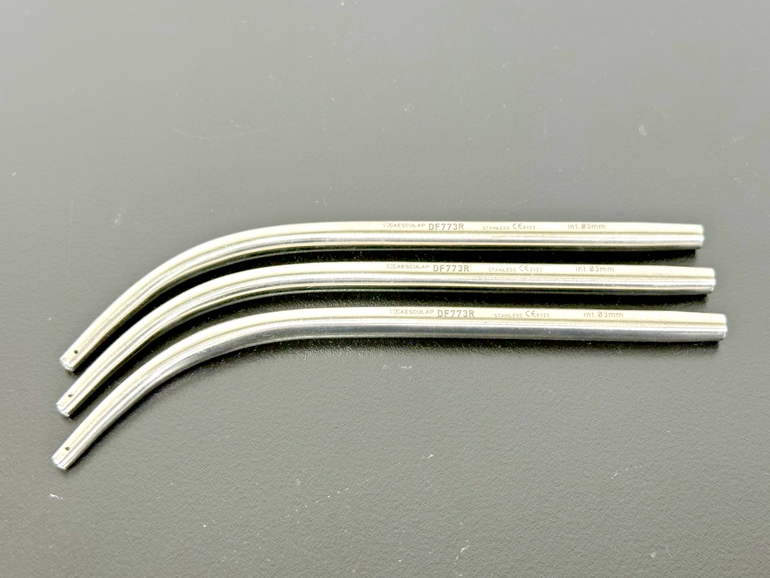 Lot of 3 Aesculap DF773R Dental Suction Tips 3mm 5.5" Stainless Steel0