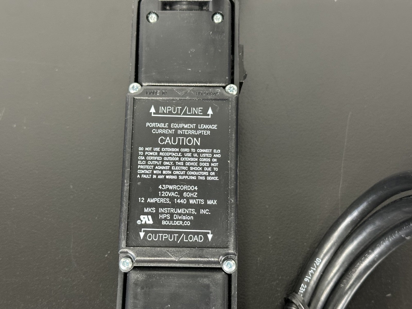 MKS 43PWRCORD04 ELCI Power Cord 120V 12A2