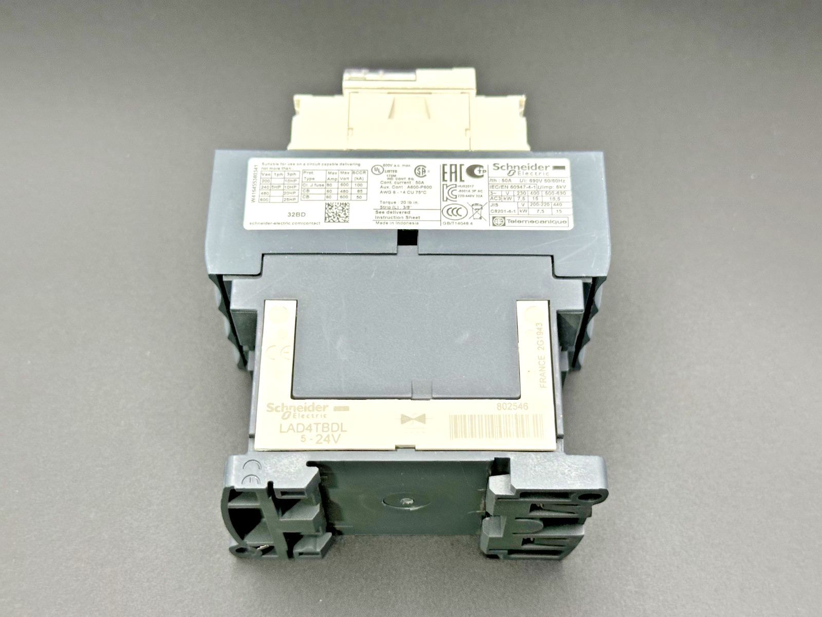 Schneider TeSys LC1D32BD 32A 3 Pole Contactor 24VDC w/ LAD4TBDL3