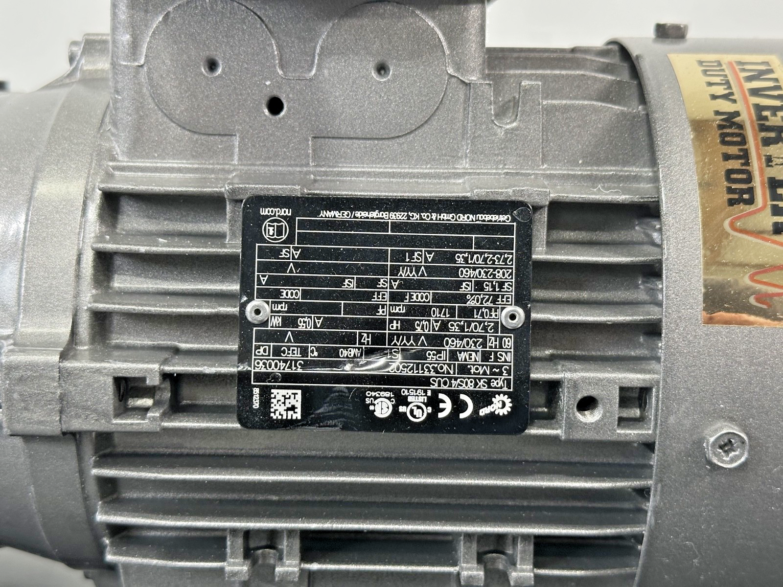 Nord Drivesystems SK02040AFBH 80S/4 CUS Gearmotor 0.75HP 3PH 17RPM5