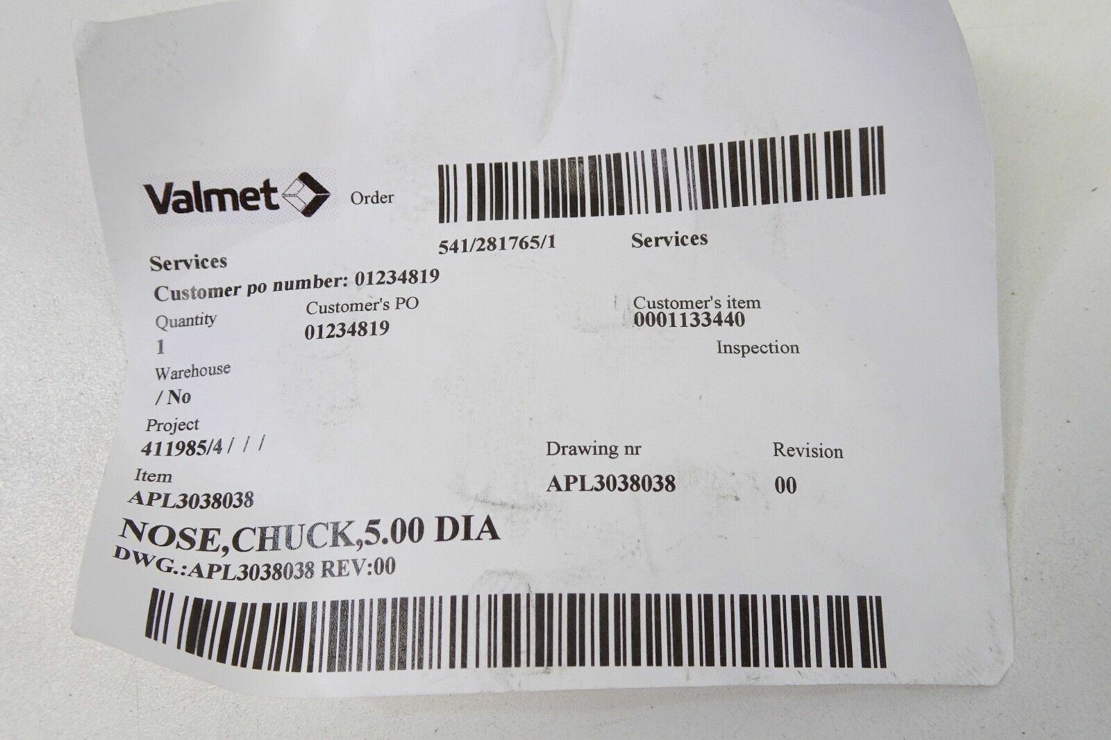 Valmet Nose Chuck 5.0 Dia APL30380384