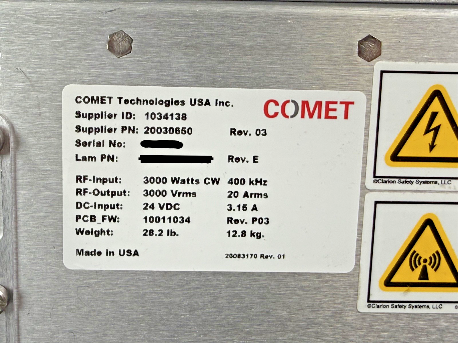 COMET RF Matching Network 20030650 Lam Research Semiconductor Match Unit4