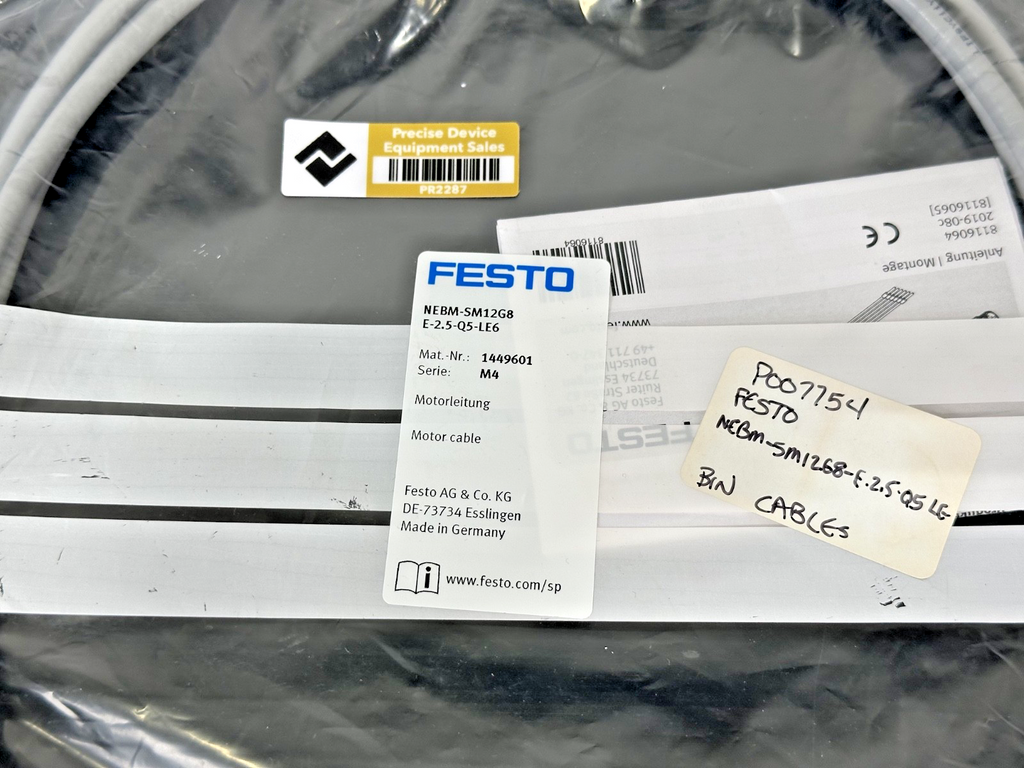 Festo NEBM SM12G8 E 2.5 Q5 LE6 Motor Cable 2.5M M12 1449601 New2
