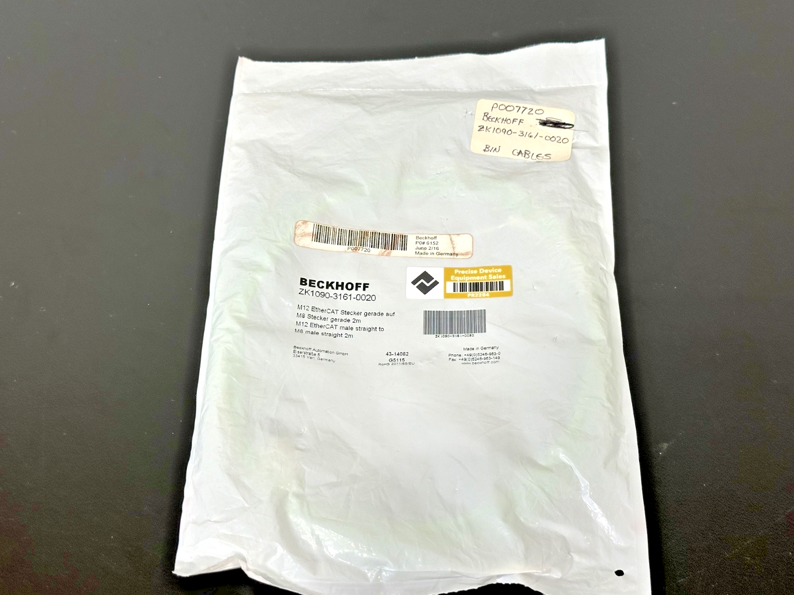 Beckhoff ZK1090 3161 0020 M12 EtherCAT to M8 Male Cable 2M New0